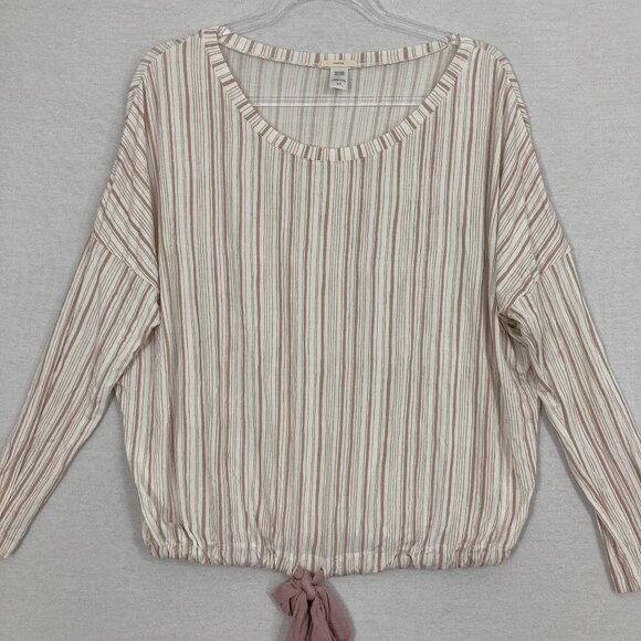 Eberjey Cream Striped Soft Stretch Knit Tie Waist Comfy Top Small Earthy - Picture 1 of 8